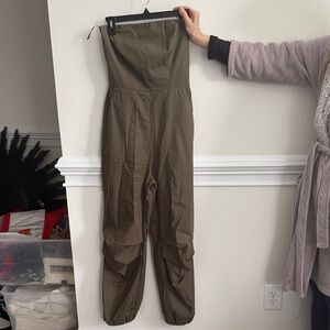 Anthropologie Khaki Strapless Jumpsuit